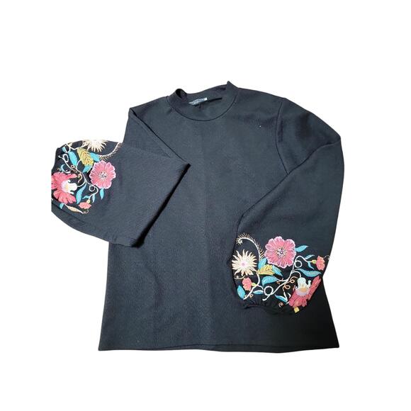 Zara Trafaluc Black Mock Neck Embroidered Sleeves Pullover Sweater - Picture 6 of 8